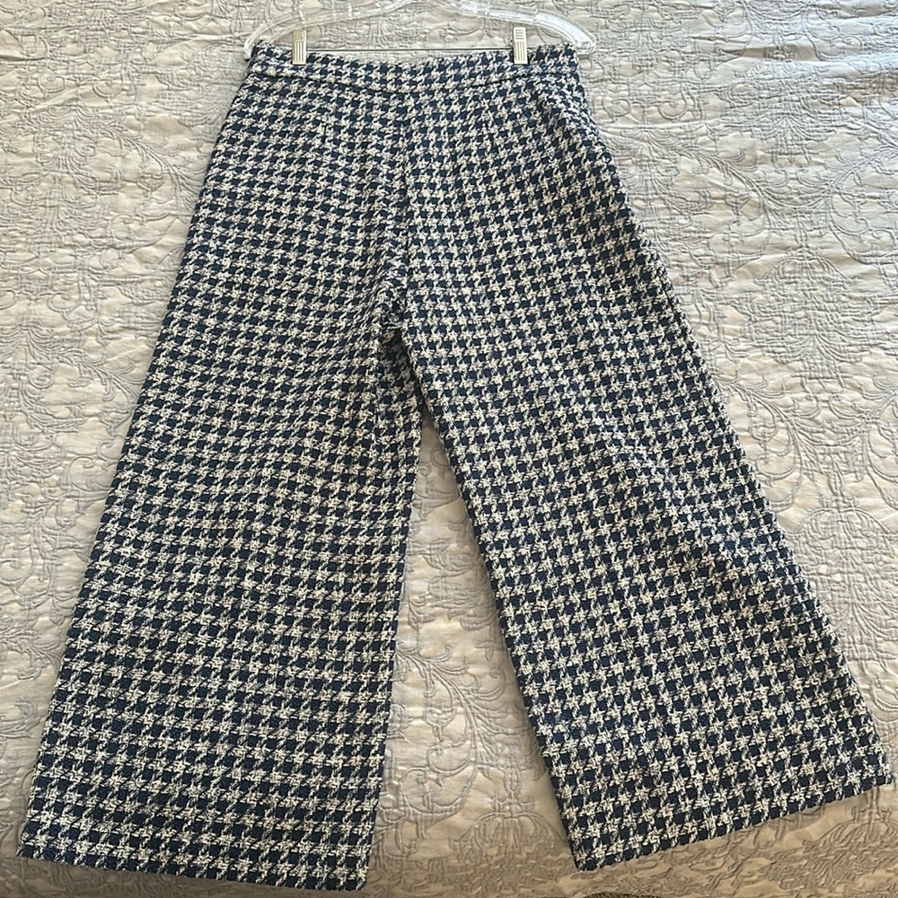 Zara tweed wide leg pants  blue and white with gold buttons size L